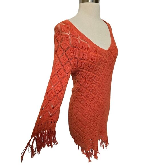 Trina Turk Dress Crochet Knit Size Small Orange Fringe - Picture 1 of 7